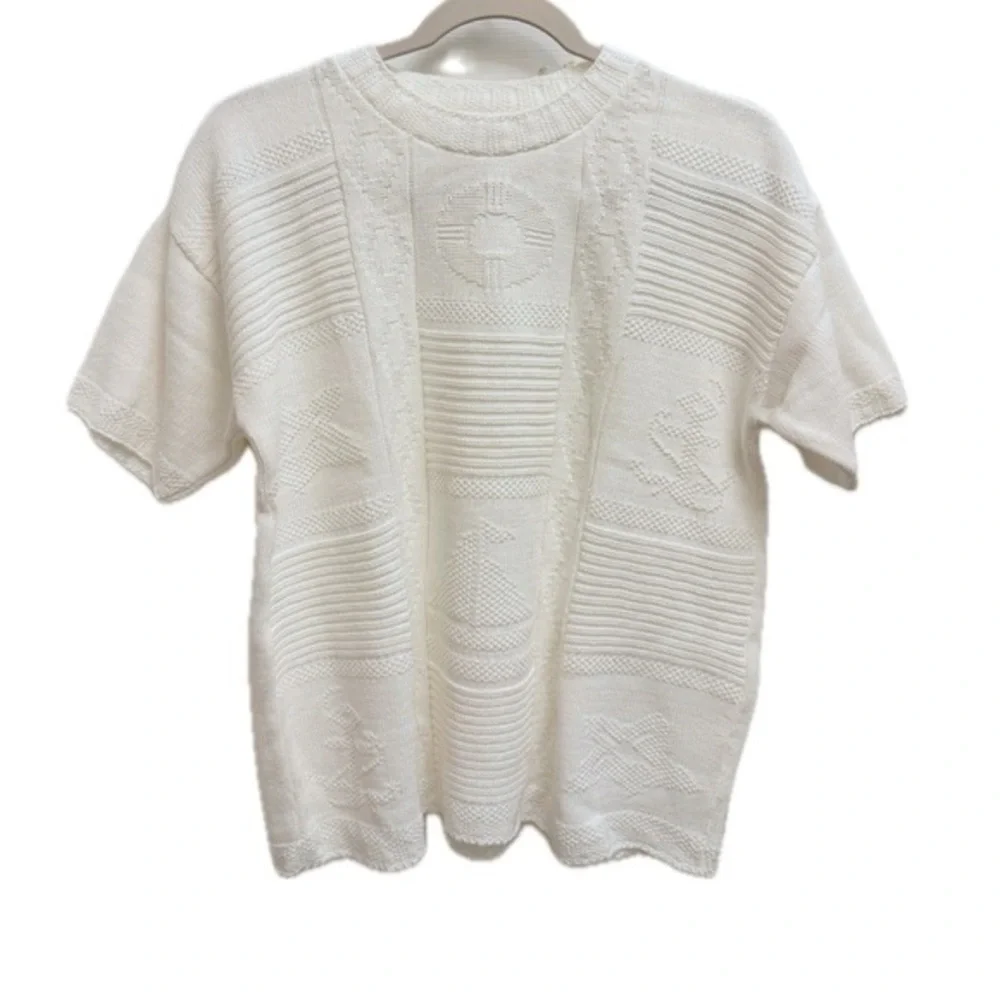 Vintage Cape Cod Sport Knit Short Sleeve Sweater in Off White